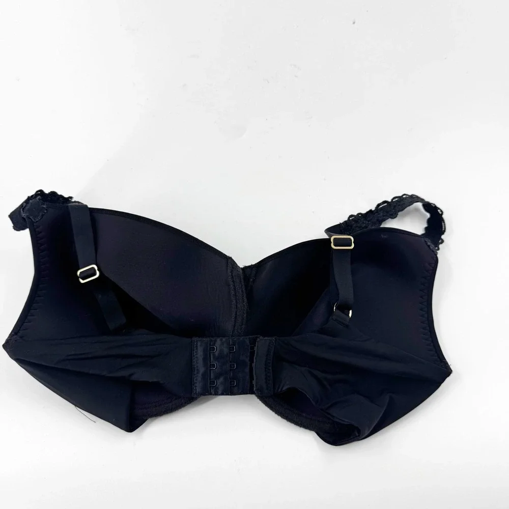 Natori Women PURE LUXE Black Underwire Molded‎ Cup Bra Lace Trim Straps Size 32G